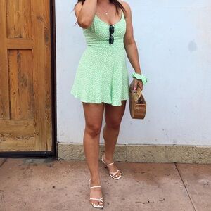 Neon Green Floral Printed Romper Dress